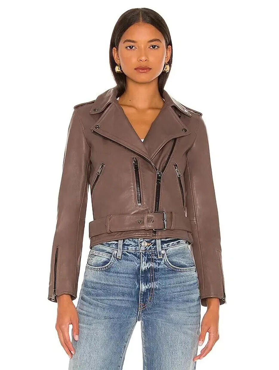 New, Allsaints Balfern Leather Biker Jacket In Petro - Size Us 4 #Sj578